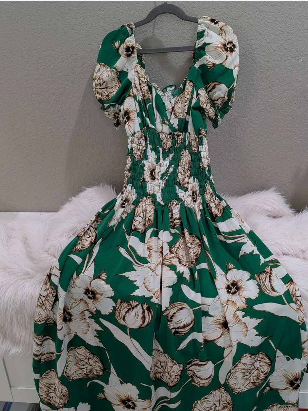Green Floral Puff-Sleeve Midi Dress festival spirit size Small - Picture 7 of 7